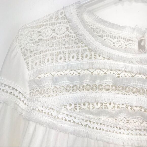 The Impeccable Pig White Crochet Lace Fringe Trim Peasant Blouse - Picture 3 of 14